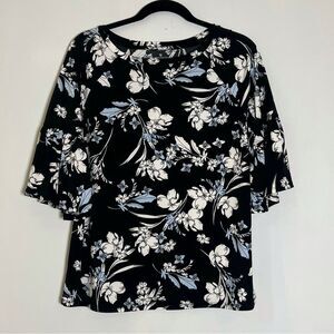 Worthington Black and White Floral Short Sleeve Women's Top